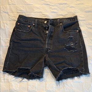 Levi's Black Distressed Jean Shorts Raw Hem